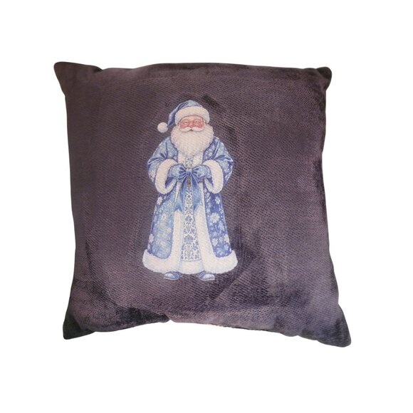Blue Santa Chenille  18"x18" Accent Pillow Handcrafted Christmas Home Décor - Picture 6 of 7